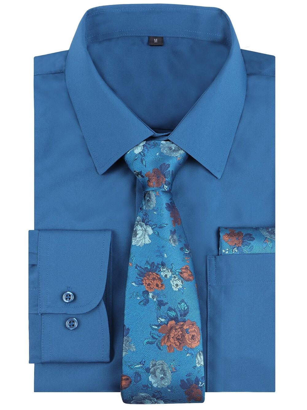 1197 Dress Shirt with Tie Pocket Square Set Classic Long Sleeve Shirts